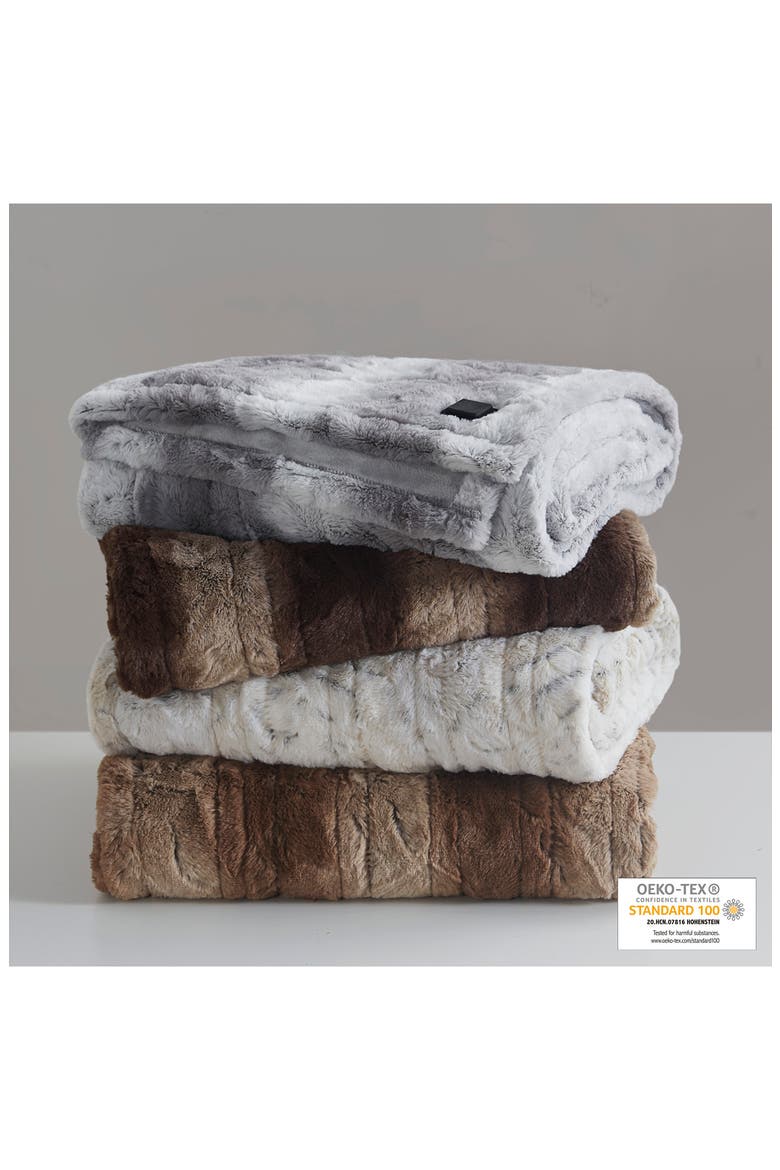 Zuri Heated Faux Fur Throw Blanket, Alternate, color, GREY