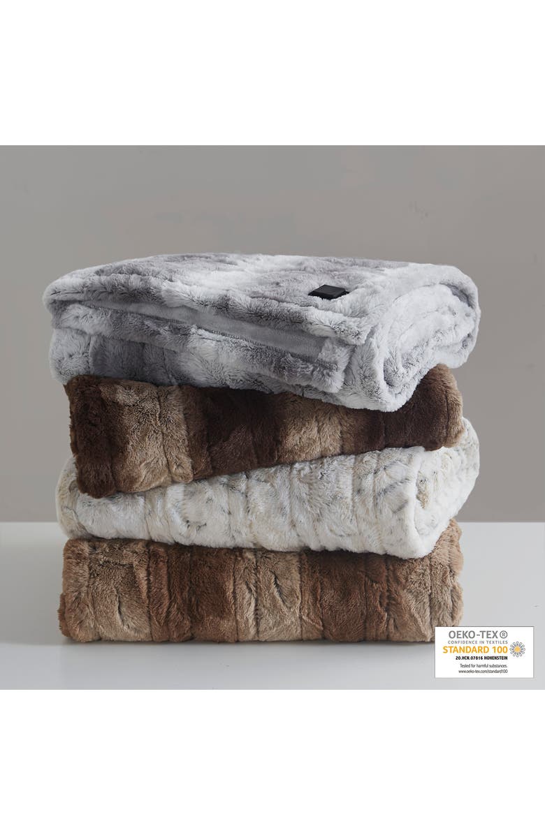 BEAUTYREST Zuri Heated Faux Fur Throw Blanket, Alternate, color, Grey