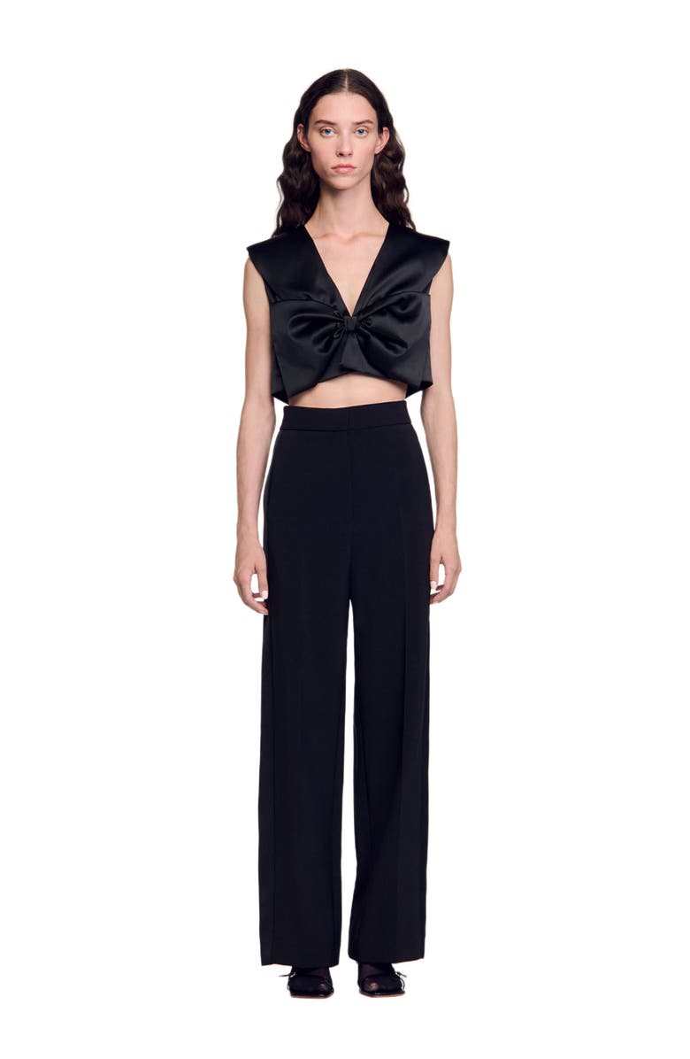 SANDRO Wide-leg satin side stripe trousers, Alternate, color,
