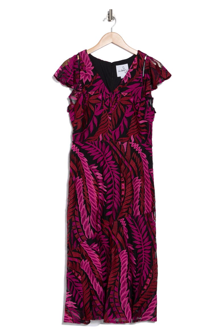 Laurel Embroidered Leaf Dress, Alternate, color, DARK PINK