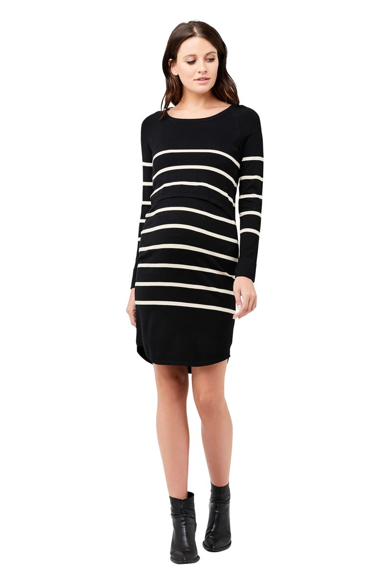 Ripe Maternity Valerie Stripe Long Sleeve Tunic Maternity Sweater Dress, Alternate, color, 
