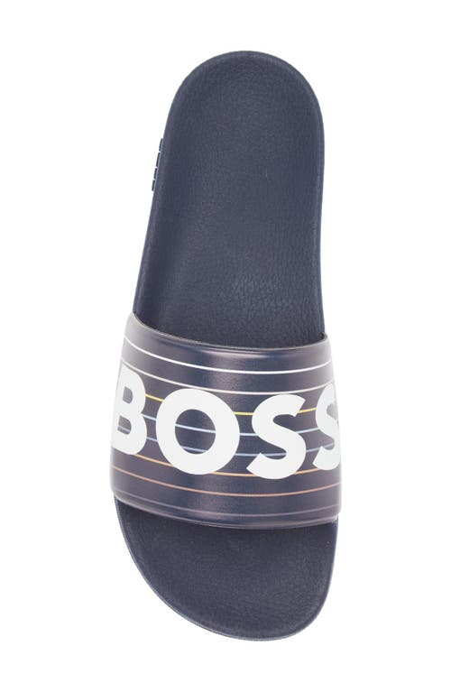 Hugo Boss Boss Bay Slide Sandal In Open Blue