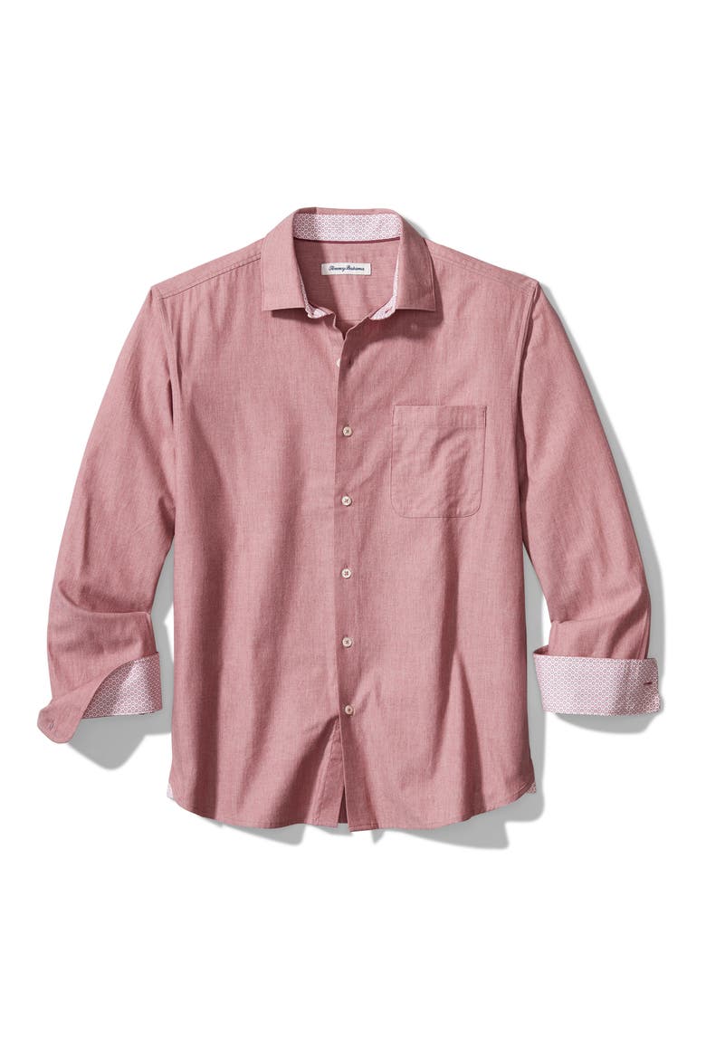 Heather Bay Herringbone Button-Up Shirt, Main, color, BAKED APPLE
