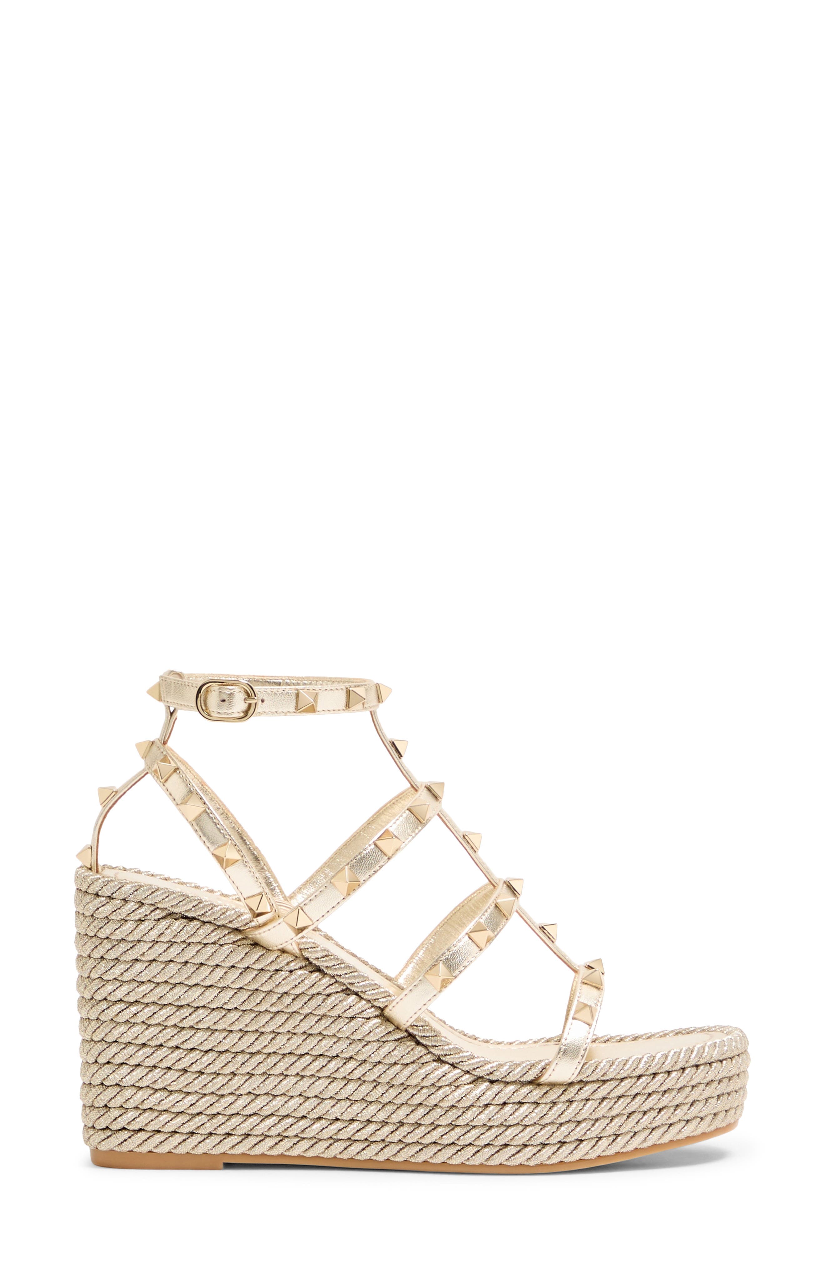 Valentino Rockstud Espadrille Wedge Sandal, Alternate, color, Platino
