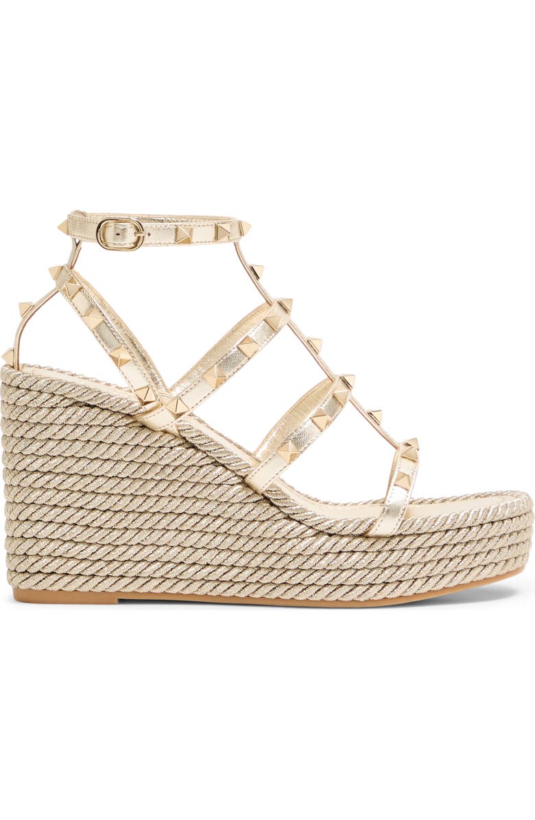 Valentino Rockstud Espadrille Wedge Sandal, Alternate, color, Platino