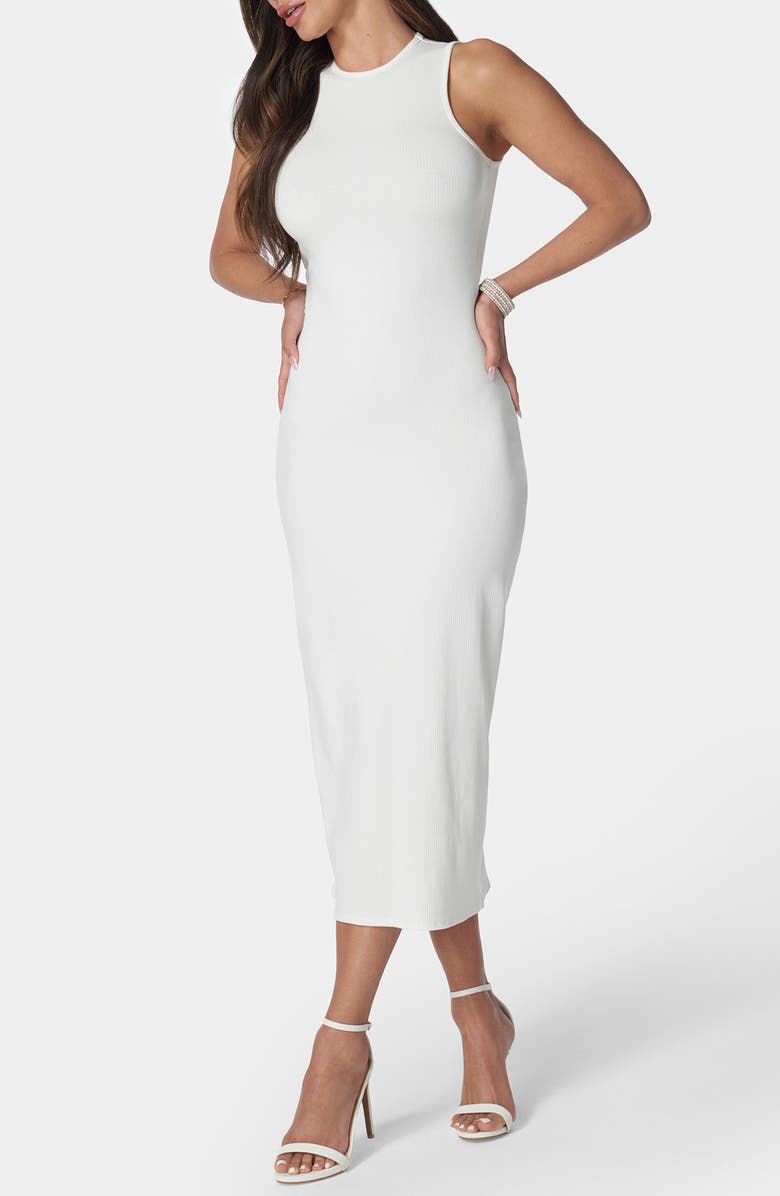 bebe Ribbed Midi Tank Dress, Alternate, color, White