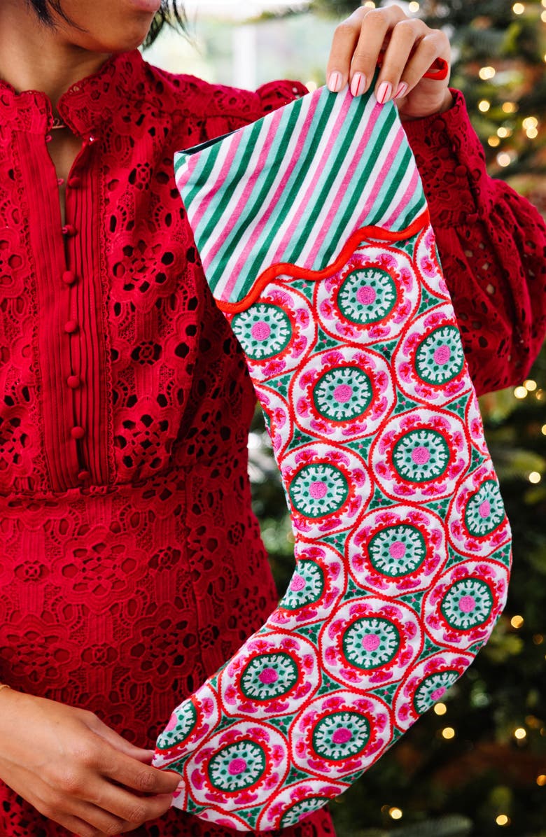 Furbish Suzani Stocking, Alternate, color, Pink, Red, Green