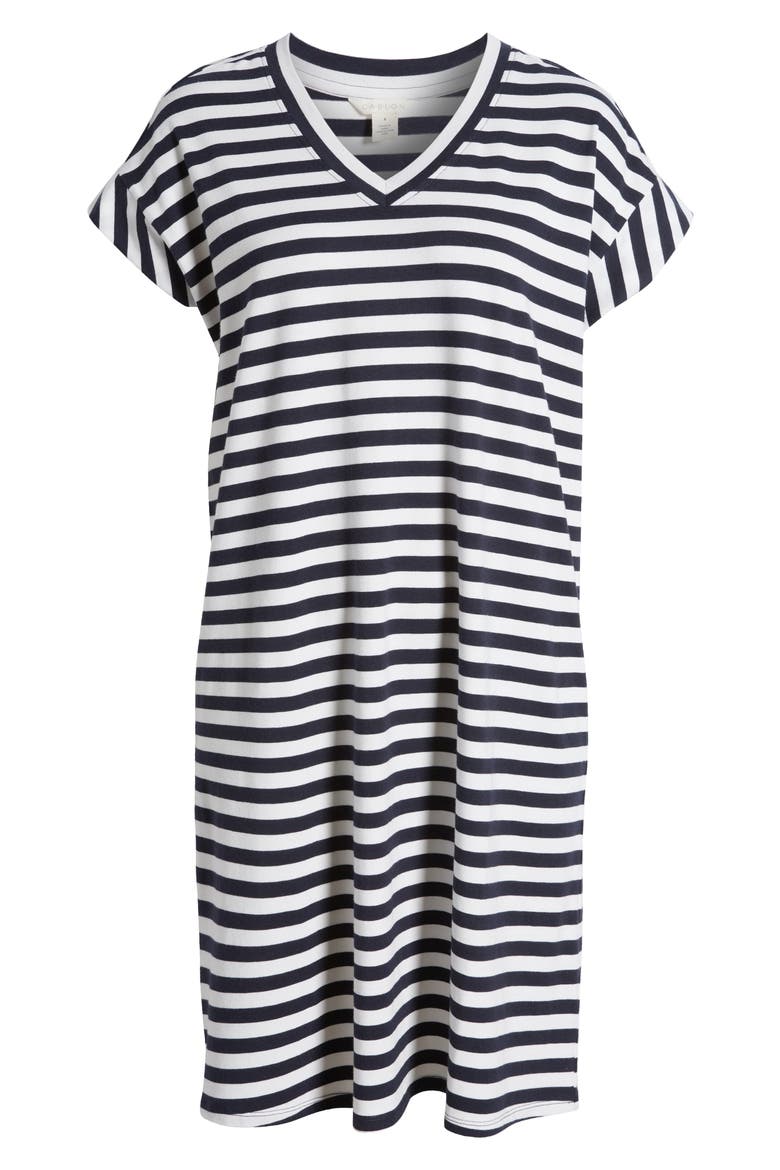 V-Neck T-Shirt Dress, Alternate, color, NAVY- WHITE CHARM STRIPE