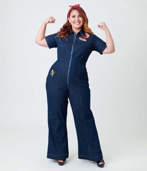 Unique Vintage Plus Size Pit Crew Denim Jumpsuit In Blue