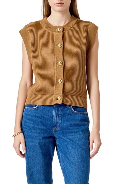 Rib Button Front Sweater Vest