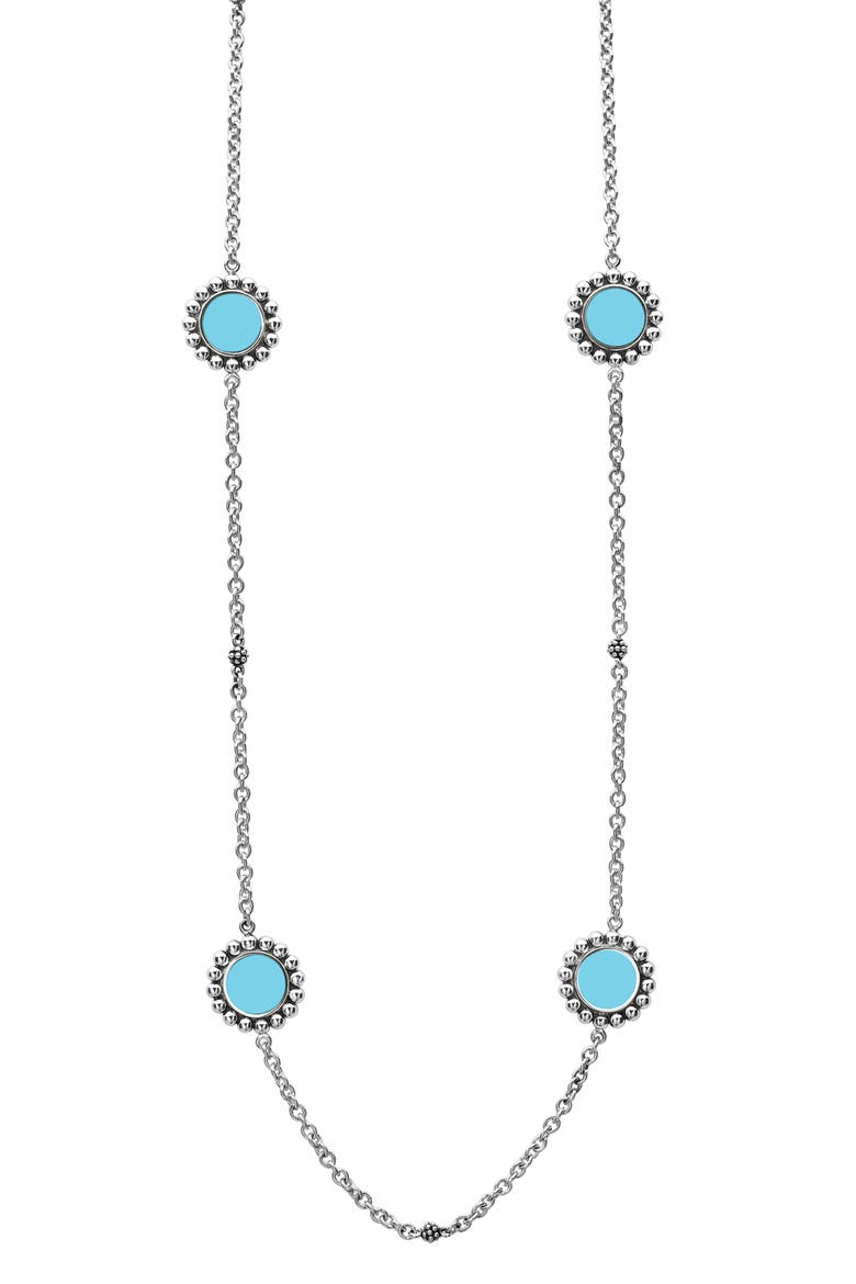 Maya Blue Ceramic Station Necklace, Main, color, SILVER