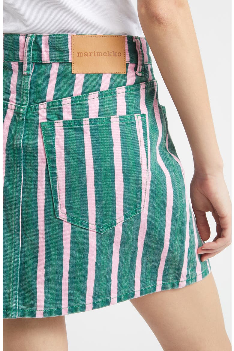 Ruudut Stripe Denim Miniskirt, Alternate, color, GREEN PINK