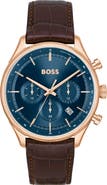BOSS Gregor Chronograph Leather Strap Watch, 45mm