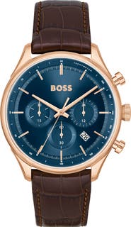 BOSS Gregor Chronograph Leather Strap Watch, 45mm