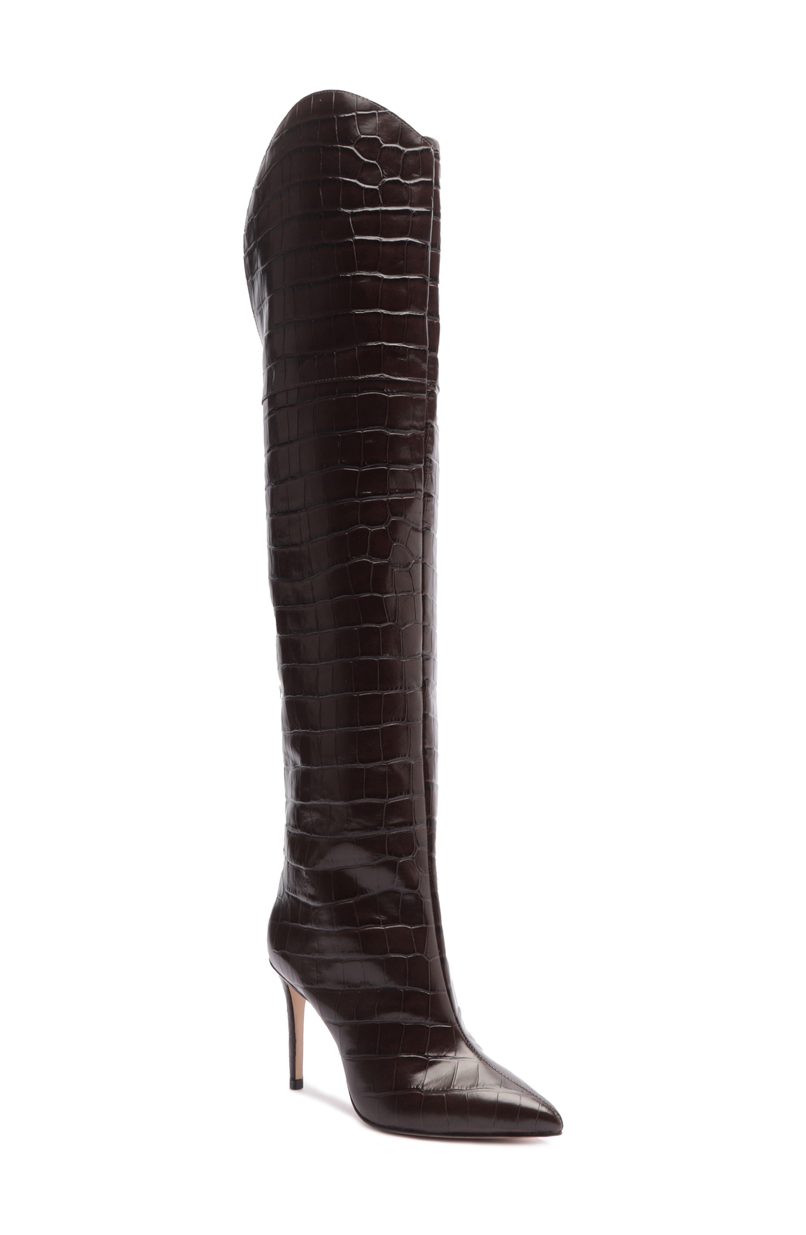 Maryana Croc Embossed Over the Knee Boot, Main, color, DARK CHOCOLATE