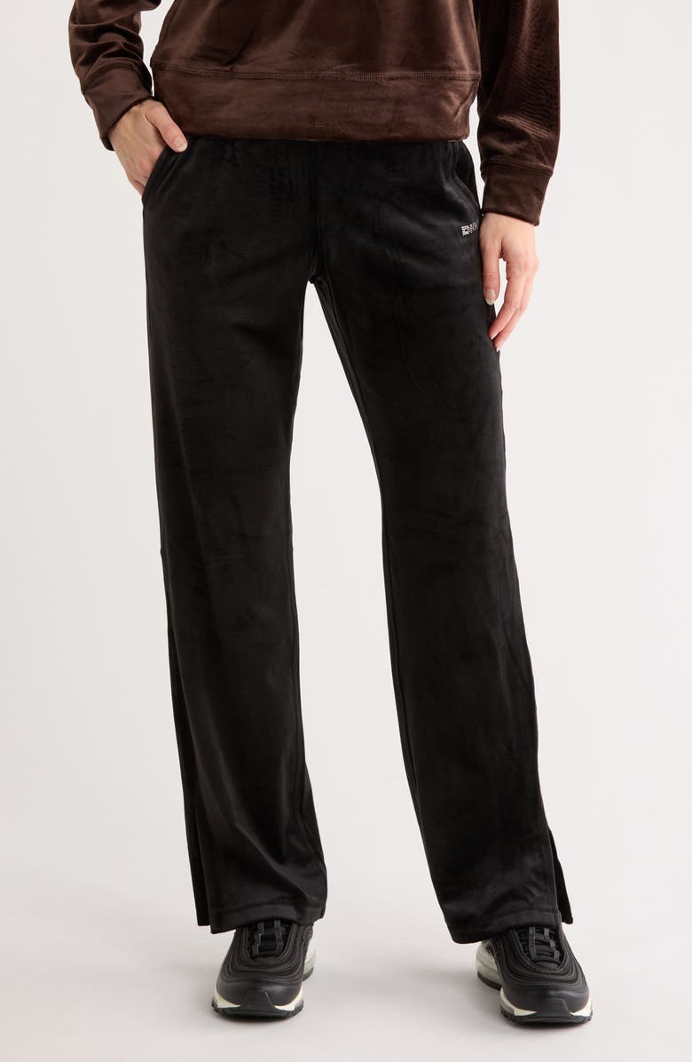 DKNY Rhinestone Logo High Waist Straight Leg Pants, Main, color, Black