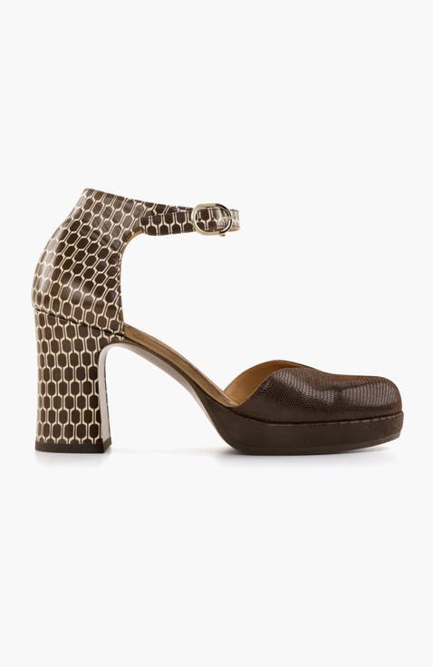 Metallic printed suede platform Pump