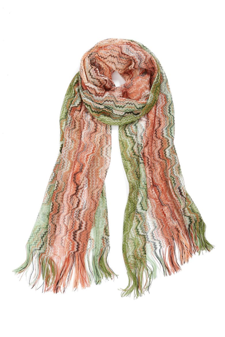 Zigzag Scarf, Alternate, color, GREEN/ PEACH