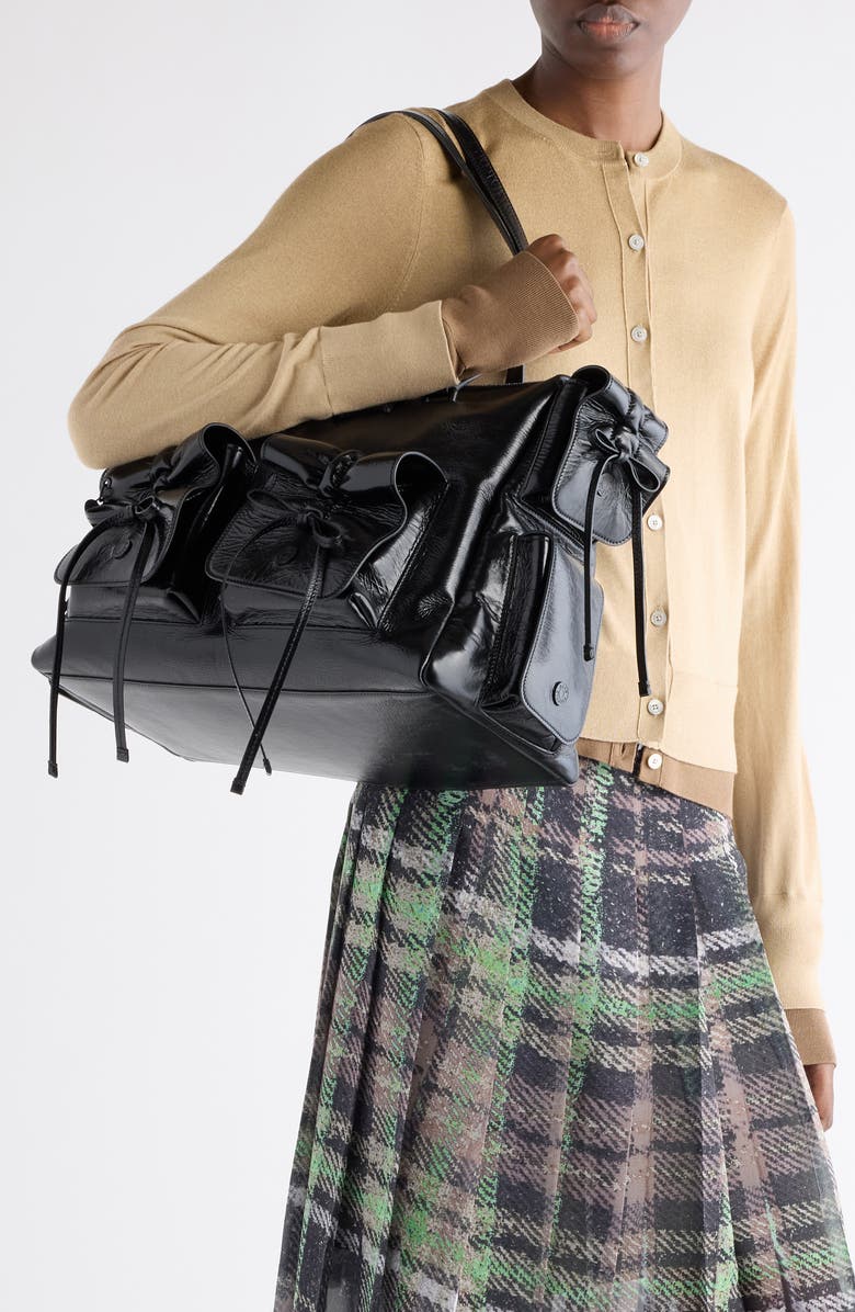 Acne Studios Multipocket Crinkled Leather Tote, Alternate, color, Black