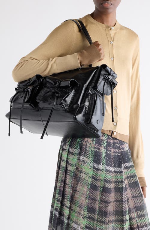 Acne Studios Multipocket Luxe Crinkle Leather Top Handle Bag In Black