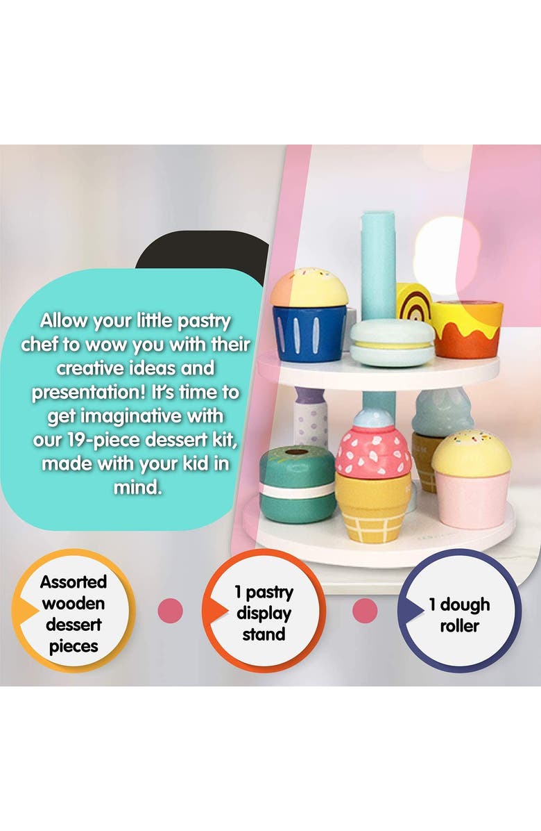 Leo & Friends 19-Piece Wooden Kid's Bakery Play Set - Play Pretend Dessert Chef Kit for Toddlers, Alternate, color, Blue