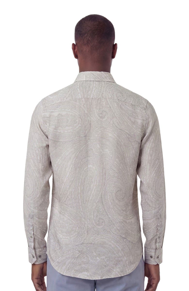 Lords of Harlech Uomo Wild Paisley Oxford Long Sleeve Fine Linen Shirt, Alternate, color, Ivory