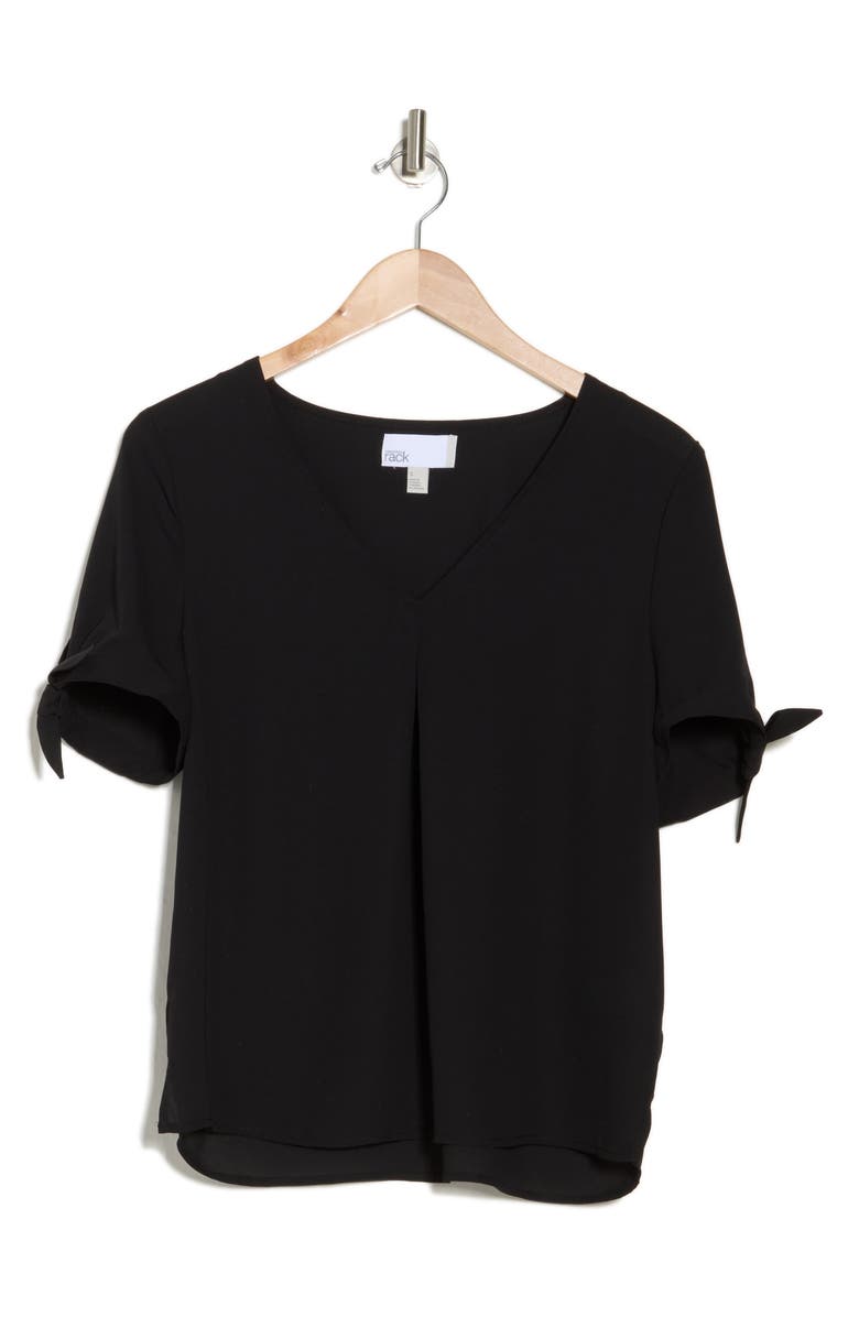 NORDSTROM RACK V-Neck Tie Short Sleeve Top, Alternate, color, Black
