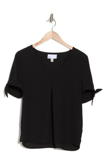 Nordstrom Rack V-neck Tie Short Sleeve Top In Black