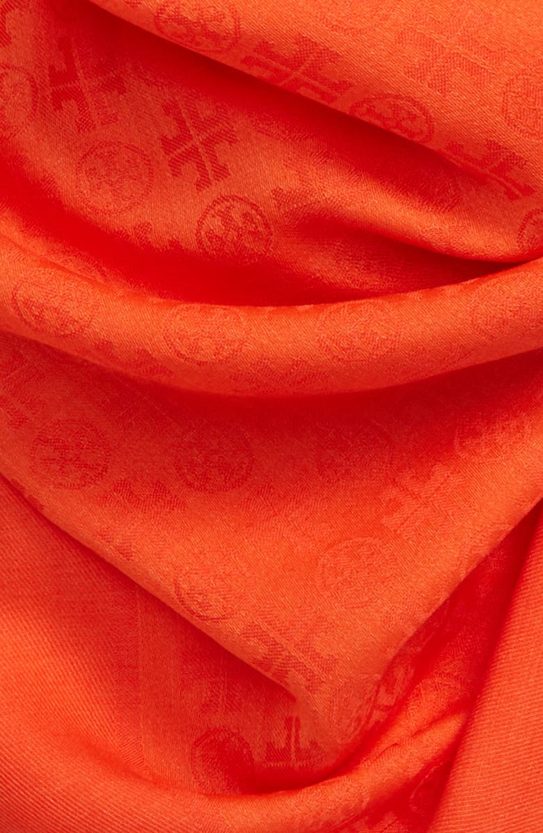Tory Burch Traveler Logo Jacquard Wool & Silk Scarf, Alternate, color, Poppy Red