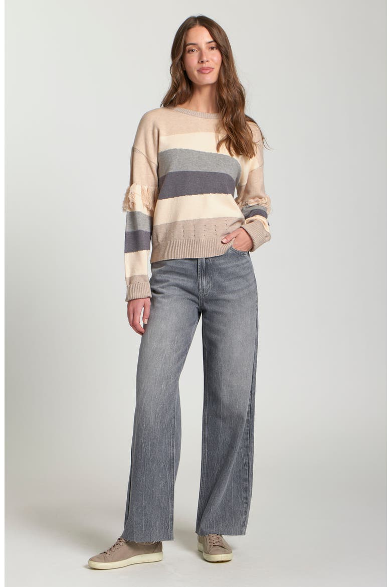 Fringe Detail Colorblock Sweater, Alternate, color, BEIGE