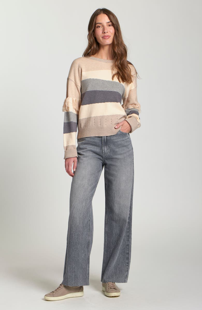 APNY Fringe Detail Colorblock Sweater, Alternate, color, Beige