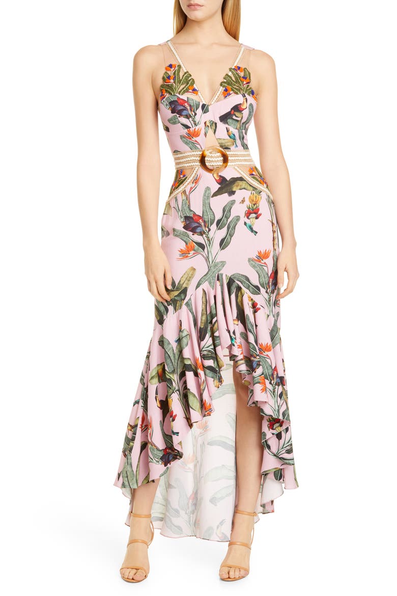 Tropical Cutout High/Low Gown, Main, color, POP PINK
