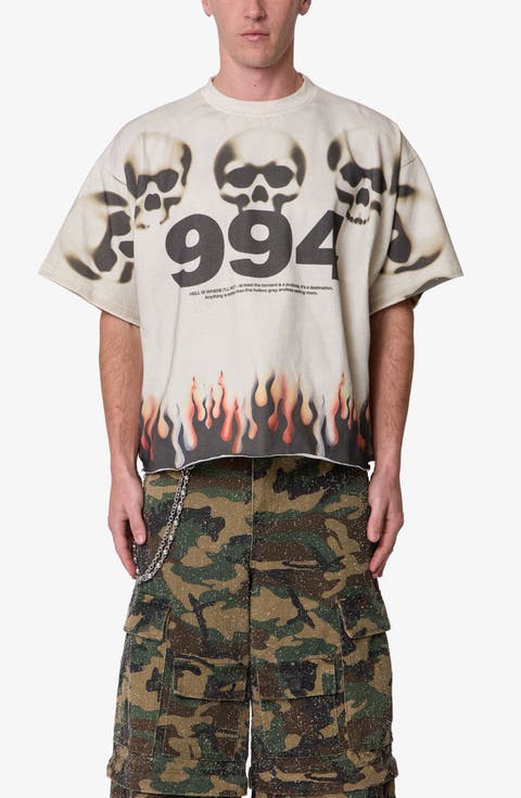 Flame Skull Distressed Graphic T-Shirt