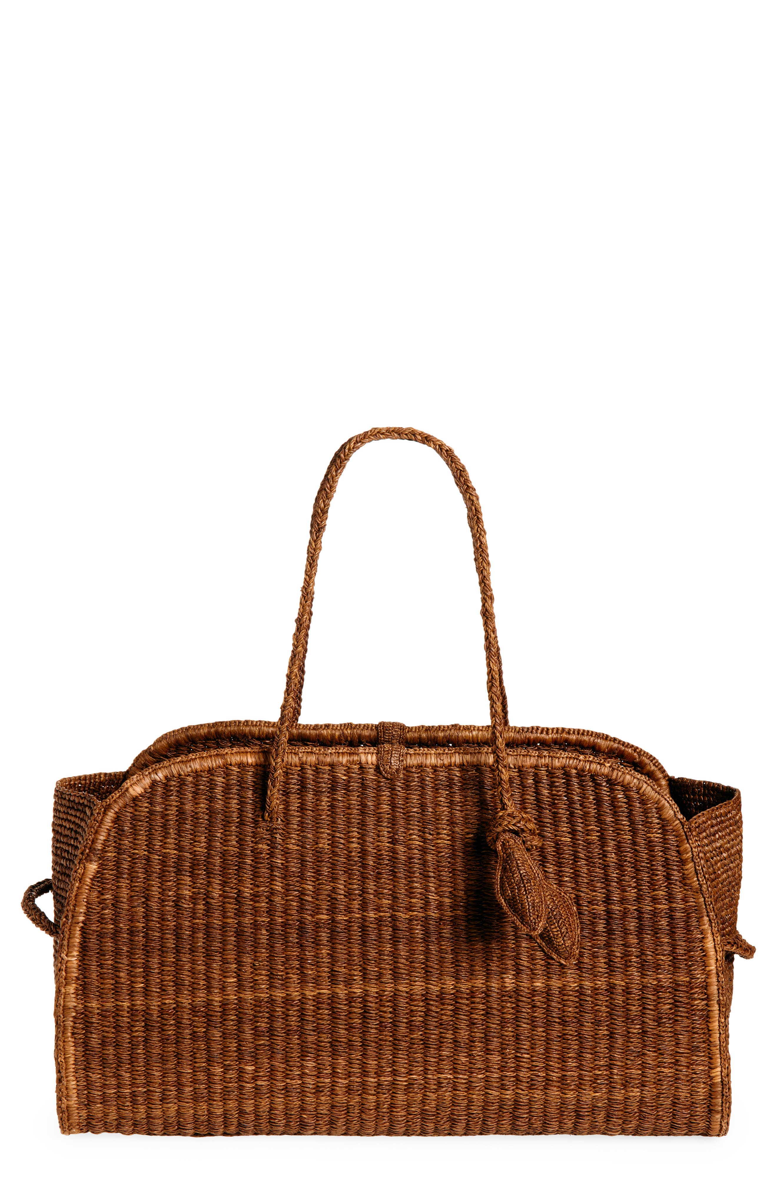 Jacquemus Le Grand Turismo Raffia Bowling Bag, Main, color, Camel
