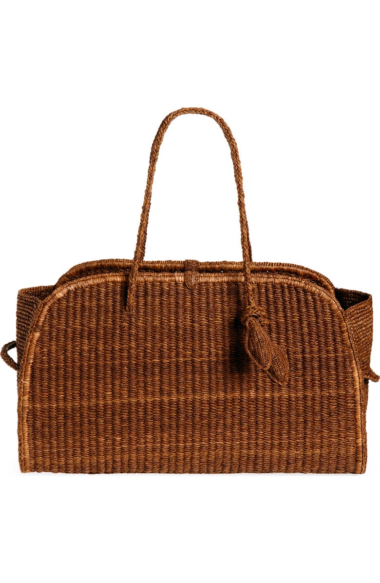 Jacquemus Le Grand Turismo Raffia Bowling Bag, Main, color, Camel