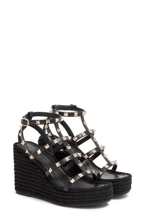 Rockstud Ankle Strap Wedge Sandal (Women)