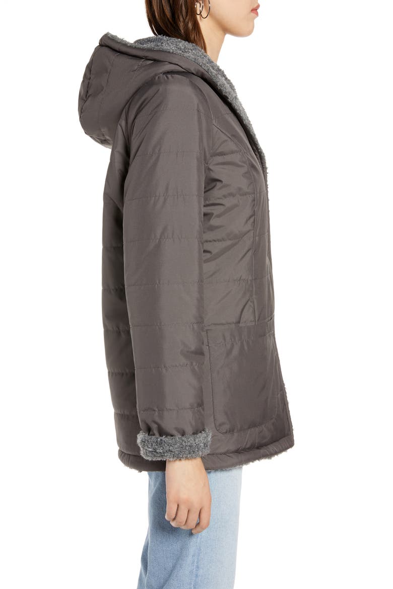 Reversible Faux Fur Hooded Coat, Alternate, color, GREY
