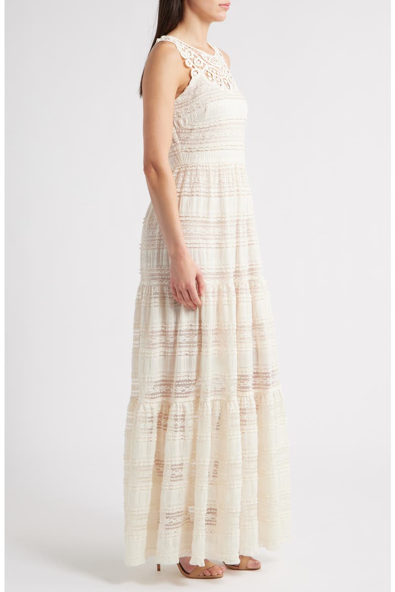 Mixed Media Embroidered Lace Maxi Dress, Alternate, color, IVORY