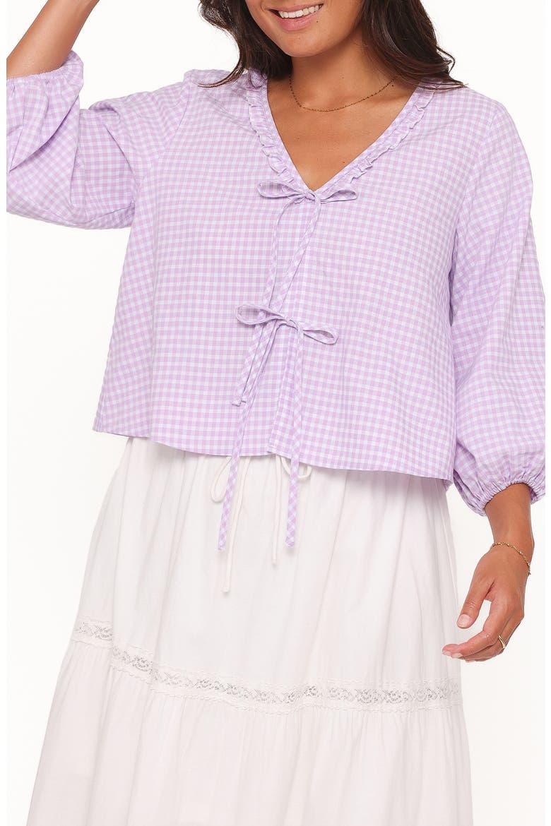 Fainche Gingham Cotton Blend Top, Main, color, LILAC GINGHAM