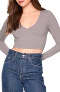 Susana Monaco Long Sleeve V-Neck Crop Top