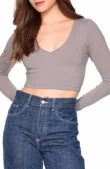 Susana Monaco Long Sleeve V-Neck Crop Top