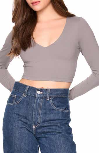 Susana Monaco Long Sleeve V-Neck Crop Top