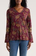 Lucky Brand Notch Neck Bell Sleeve Top