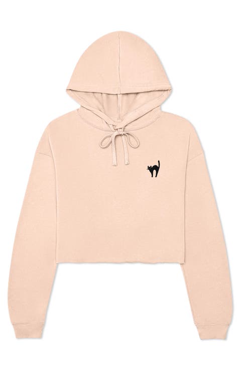 Black Cat Cropped Fleece Hoodie