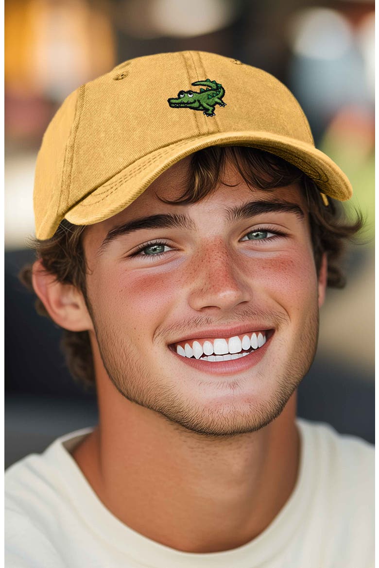 Alligator Embroidered Wildlife Cap, Alternate, color, Washed Gold