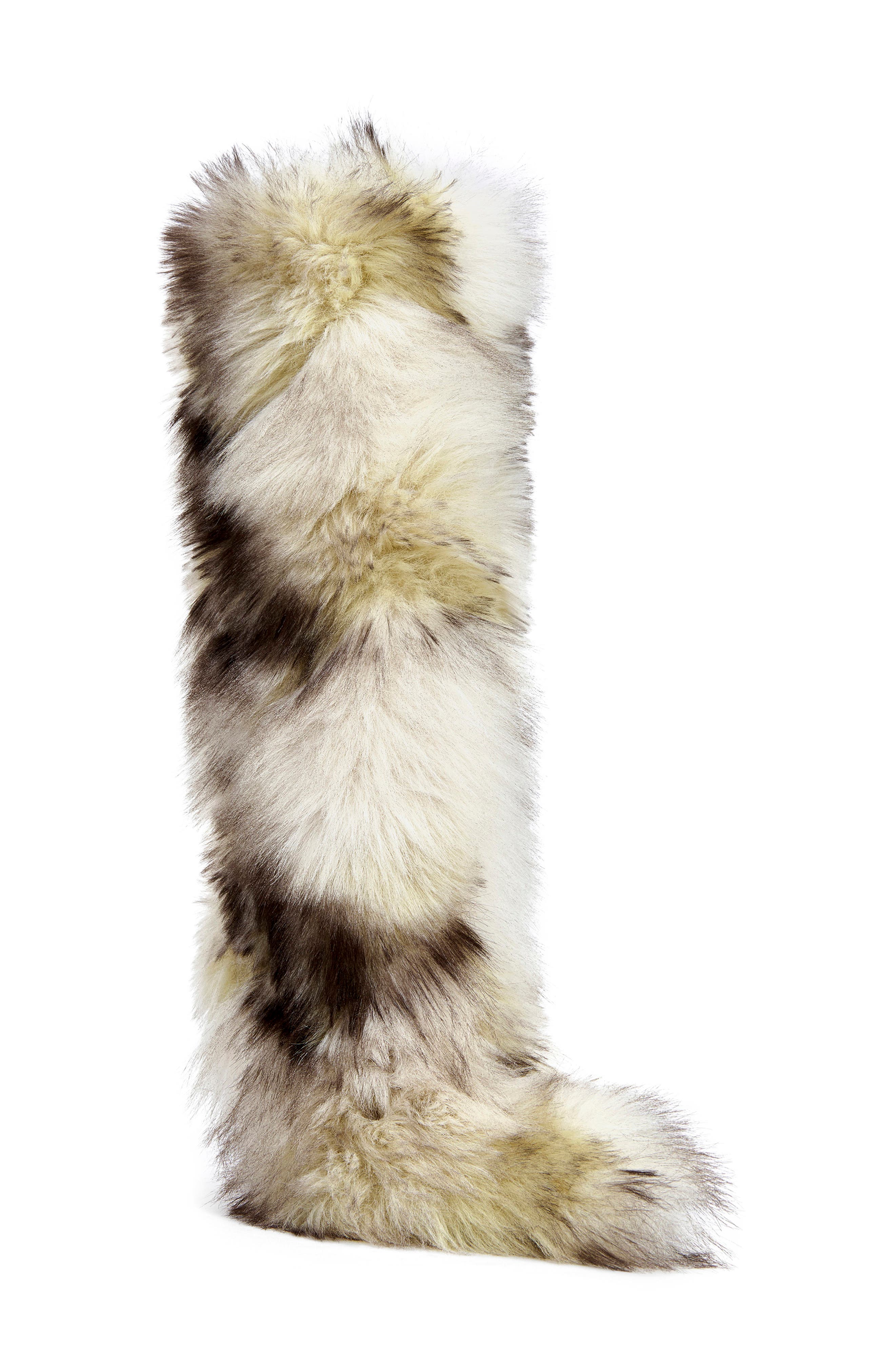 Upstarter Faux Fur Knee High Boot, Main, color, CREAM MULTI
