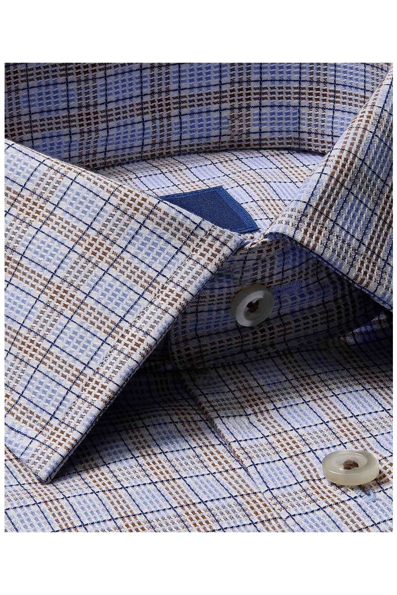 Trim Fit Textured Check Dress Shirt, Alternate, color, BLUE/ BROWN