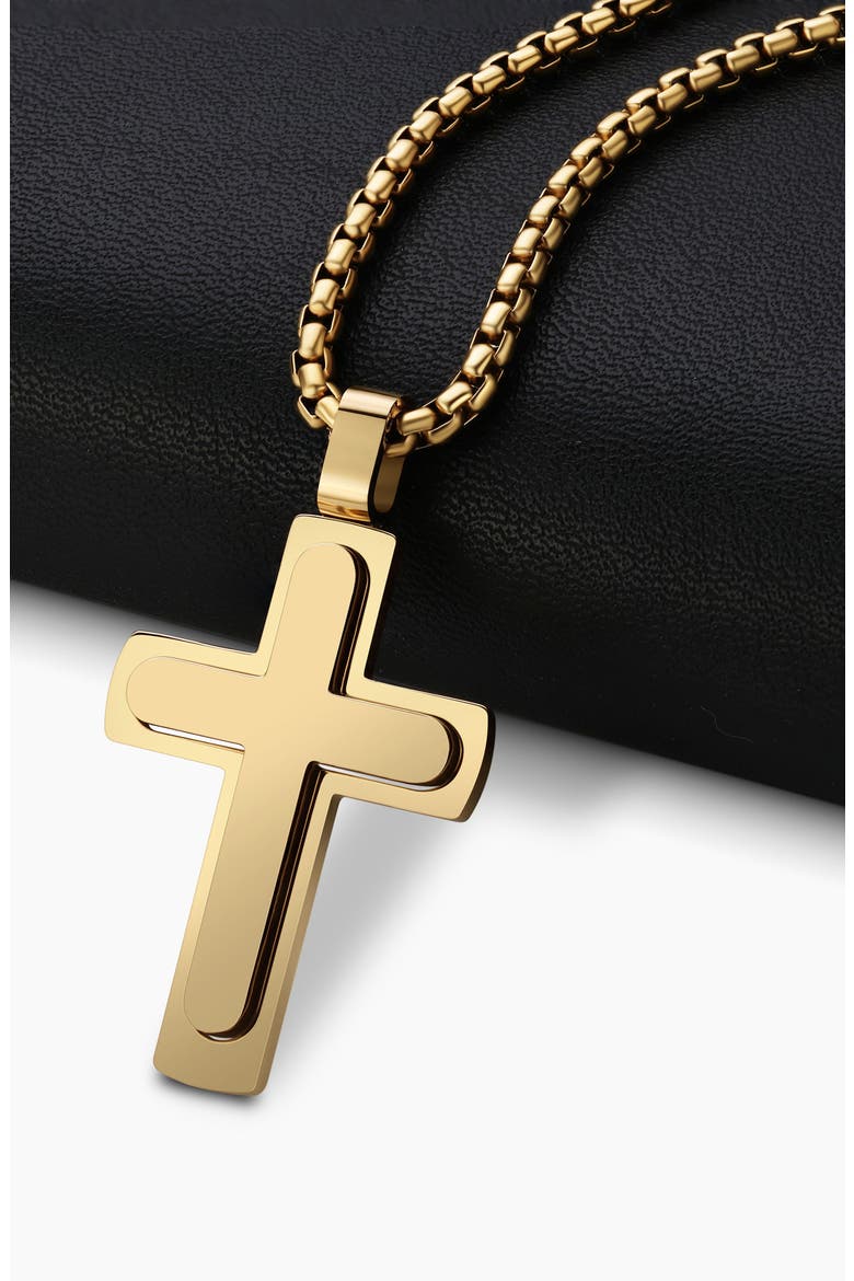 Men's Two Layer Cross Necklace, Alternate, color, GOLD