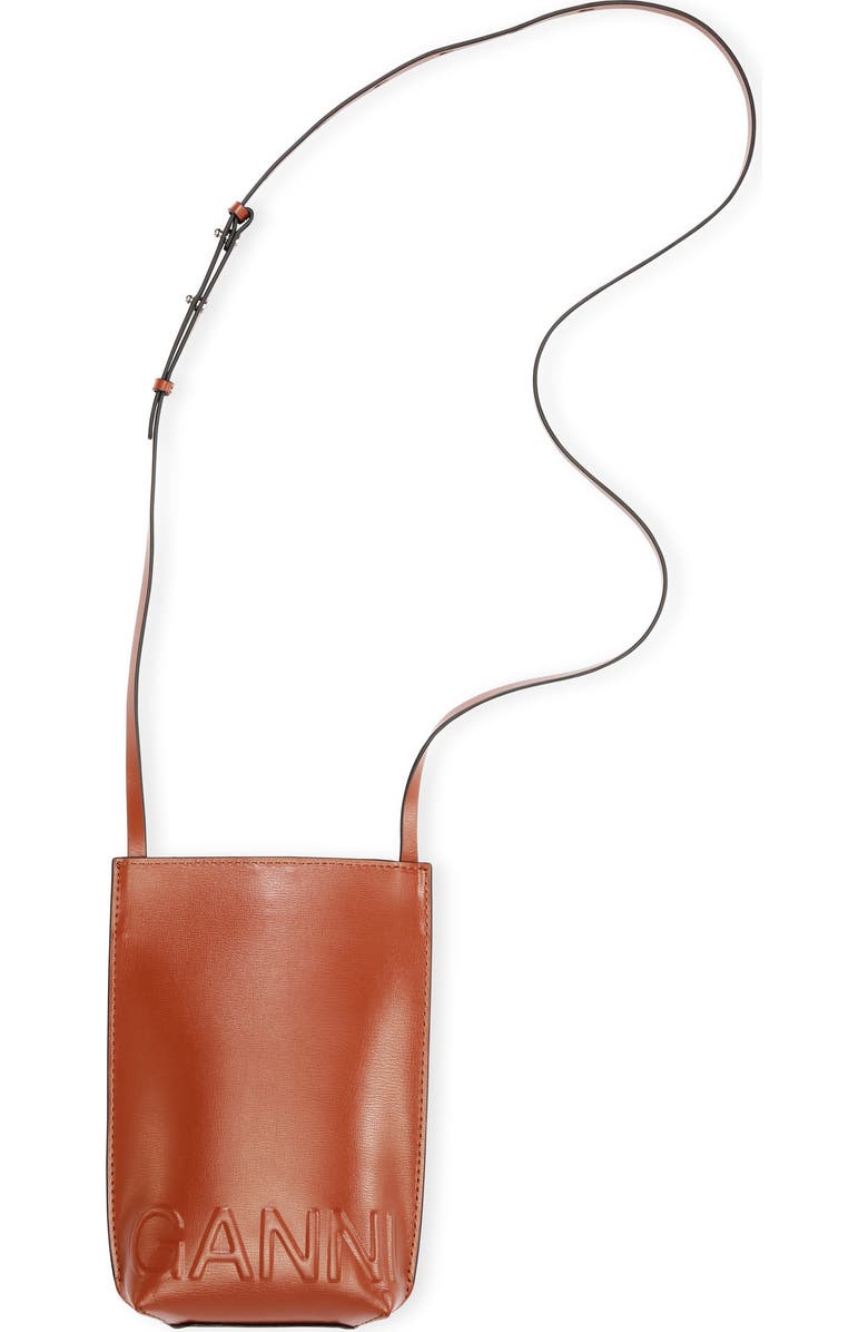 Ganni Leather Phone Crossbody Bag, Main, color,