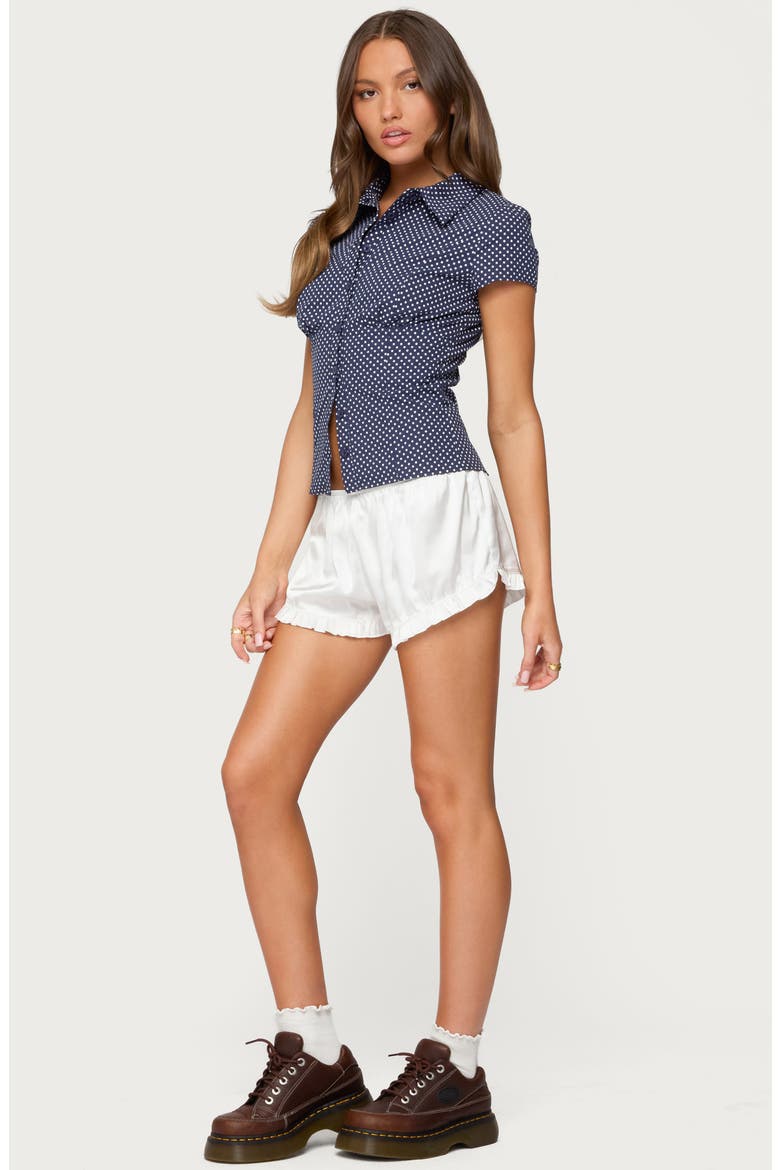 Polka Dot Short Sleeve Tailored Cotton Button-Up Shirt, Alternate, color, NAVY